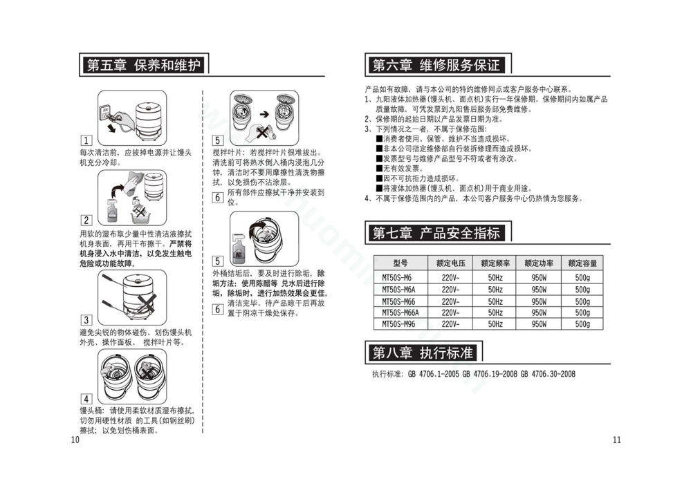九阳馒头机MT50S-M96说明书第7页