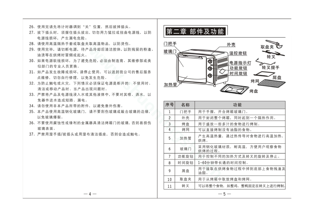 九阳电烤箱KX-30J602说明书第4页