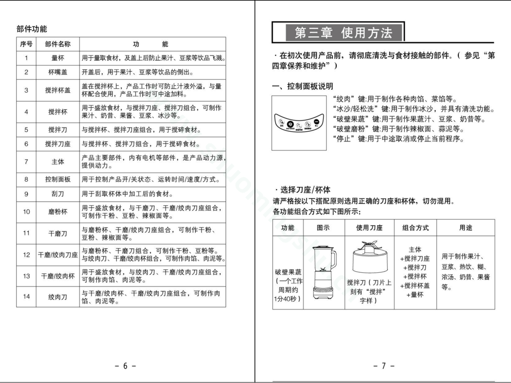 九阳料理机JYL-G12（升级）说明书第5页