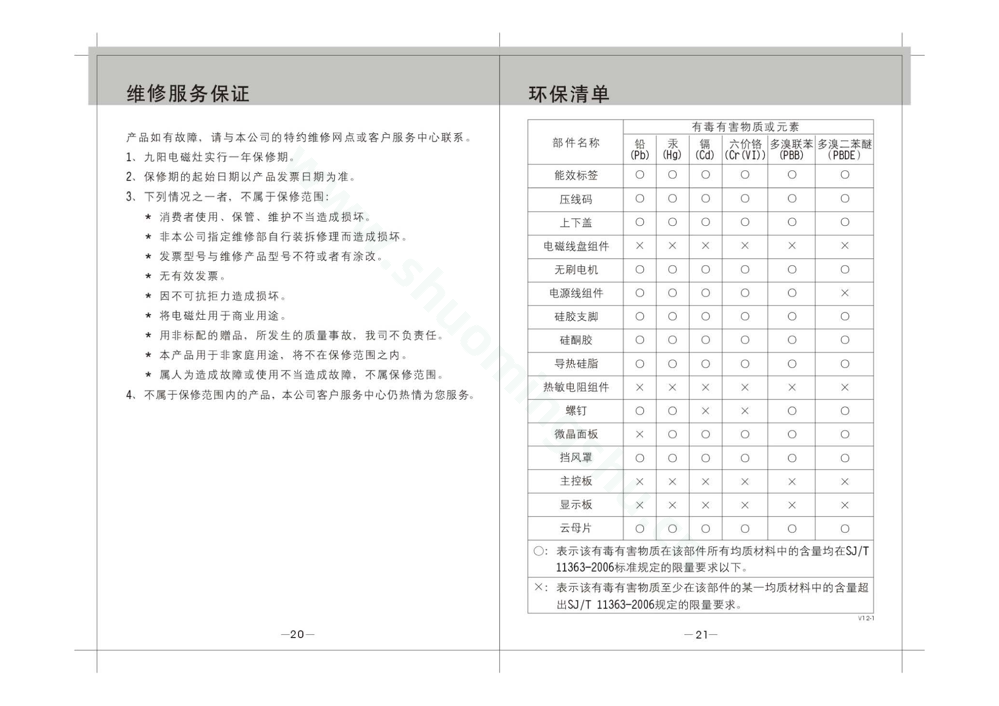 九阳电磁灶JYC-21HS85说明书第12页