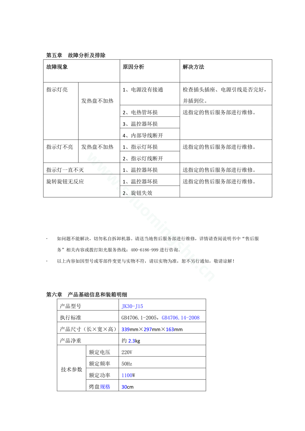 九阳煎烤机JK30-J15说明书第5页