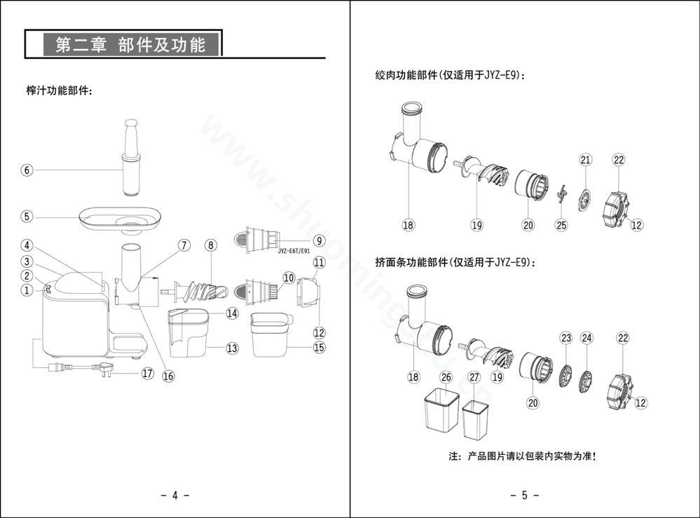 九阳榨汁机JYZ-E6T说明书第4页